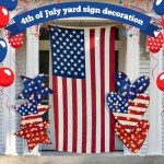 Yalikop 2 Pcs 4th of July Yard Signs Patriotic Yard Decor with Stakes 11.3 x 31.5" Independence Day Outdoor Decorations Red White Blue Star Heart Shaped Sign with LED String Lawn Decorations