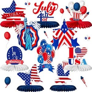 10 Pcs 4th of July Decorations Centerpieces 3D Patriotic Honeycomb Centerpieces Independence Day Table Centerpieces Fourth of July Party Supplies for Indoor Outdoor Table Decoration