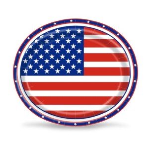 Aysimple 50 PCS 4th of July Patriotic Decorations, American Flag Large Oval Paper Plates, Veterans Day Patriotic Disposable Plates Independence Day Dinner Plates Tableware Dinnerware
