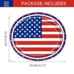 Aysimple 50 PCS 4th of July Patriotic Decorations, American Flag Large Oval Paper Plates, Veterans Day Patriotic Disposable Plates Independence Day Dinner Plates Tableware Dinnerware