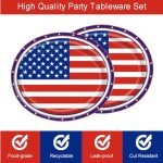 Aysimple 50 PCS 4th of July Patriotic Decorations, American Flag Large Oval Paper Plates, Veterans Day Patriotic Disposable Plates Independence Day Dinner Plates Tableware Dinnerware