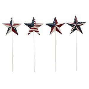 Morning View American Flag Barn Star Garden Stake Set of 4, Metal Patriotic Garden Stake Decorative USA Yard Signs Outdoor US Flags Lawn Porch for 4th of July Memorial Day 15.75 Inches Tall