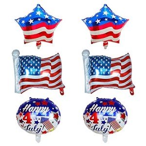 Vocoliday 6Pcs 4th of July Balloons American Flag Balloons Foil Balloons Star Balloons Independence Day Balloon for Patriotic Party Supplies, 18 Inch
