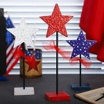 3 Pcs 4th of July Stars Decoration Patriotic Centerpieces Wooden Standing Star Block Memorial Day Decoration Rustic Independence Day Centerpieces for American Festival Home (Fresh Style)