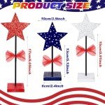 3 Pcs 4th of July Stars Decoration Patriotic Centerpieces Wooden Standing Star Block Memorial Day Decoration Rustic Independence Day Centerpieces for American Festival Home (Fresh Style)