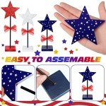 3 Pcs 4th of July Stars Decoration Patriotic Centerpieces Wooden Standing Star Block Memorial Day Decoration Rustic Independence Day Centerpieces for American Festival Home (Fresh Style)