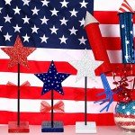 3 Pcs 4th of July Stars Decoration Patriotic Centerpieces Wooden Standing Star Block Memorial Day Decoration Rustic Independence Day Centerpieces for American Festival Home (Fresh Style)