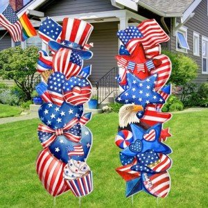 Beeveer 2 Pcs 4th of July Yard Sign with Stake Outdoor Patriotic Star Lawn Decoration American Man Woman Waterproof Welcome Party Yard Sign for Memorial Day Home Garden Pathway Supplies(Star)