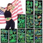 Zienlay 83PCS 4th of July Temporary Tattoos Glow in Dark, Luminous Patriotic Fourth Of July Tattoo, Party in the USA Decor American Flag Red White and Blue Independence Day Labor Day Tattoos Sticker