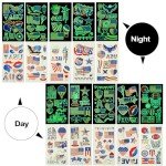Zienlay 83PCS 4th of July Temporary Tattoos Glow in Dark, Luminous Patriotic Fourth Of July Tattoo, Party in the USA Decor American Flag Red White and Blue Independence Day Labor Day Tattoos Sticker