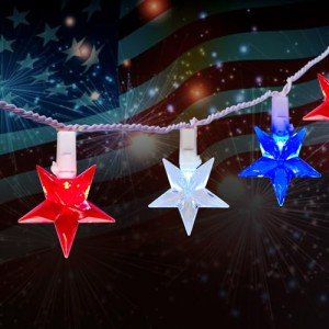 4th of July Star String Lights, 13.6Ft LED Red White Blue Memorial Day Decoration Star Light with 35 Patriotic Star Lights for Independence Day Theme Carnival Outdoor Party Decoration, White Wire