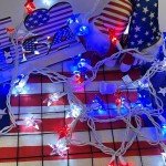 4th of July Star String Lights, 13.6Ft LED Red White Blue Memorial Day Decoration Star Light with 35 Patriotic Star Lights for Independence Day Theme Carnival Outdoor Party Decoration, White Wire