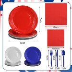 90 Pcs Patriotic Party Supplies American Flag Dinnerware Set Included Disposable Plates, Napkins and Cutlery for 4th of July Celebration Independence Day Memorial Day Party Decorations