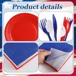90 Pcs Patriotic Party Supplies American Flag Dinnerware Set Included Disposable Plates, Napkins and Cutlery for 4th of July Celebration Independence Day Memorial Day Party Decorations