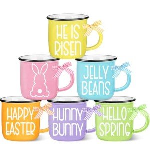 Suttmin 6 Pcs 4th of July Mini Coffee Mugs Patriotic Independence Day Tiered Tray Decor Farmhouse Mini Coffee Cups with Ribbons Centerpieces for Housewarming Gifts (Retro Star)(Spring)