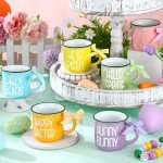 Suttmin 6 Pcs 4th of July Mini Coffee Mugs Patriotic Independence Day Tiered Tray Decor Farmhouse Mini Coffee Cups with Ribbons Centerpieces for Housewarming Gifts (Retro Star)(Spring)