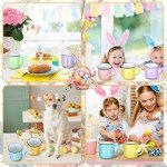 Suttmin 6 Pcs 4th of July Mini Coffee Mugs Patriotic Independence Day Tiered Tray Decor Farmhouse Mini Coffee Cups with Ribbons Centerpieces for Housewarming Gifts (Retro Star)(Spring)