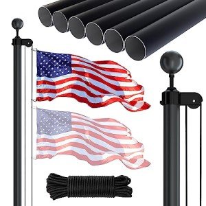 NELXINJO 25FT Sectional Flag Pole Kit, Heavy Duty Aluminum Outdoor In-Ground Flagpole, Black Ball Top, 3x5 USA Flag for Residential commercial Outdoor Garden(25FT, Black)