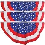 Iconikal July 4th American Flag Banner Bunting Half Fan Patriotic Porch Garland Decoration 4 x 2 Feet, 3-Pack