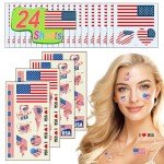 24 Sheets USA Flag Tattoos America Independence Day Face Temporary Tattoos Stickers For Men Women Kids 4th Fourth of July American National Country Flag for World Cup US Memorial Day, Sport Games