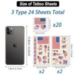 24 Sheets USA Flag Tattoos America Independence Day Face Temporary Tattoos Stickers For Men Women Kids 4th Fourth of July American National Country Flag for World Cup US Memorial Day, Sport Games