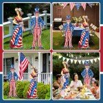 Beeveer 2 Pcs 4th of July Yard Sign with Stake Outdoor Patriotic Star Lawn Decoration American Man Woman Waterproof Welcome Party Yard Sign for Memorial Day Home Garden Pathway Supplies(Woman Man)