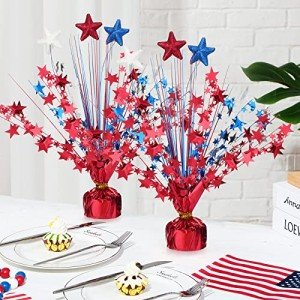 Qunclay 4th of July Decorations Metallic Patriotic Decorations Blue Red White Star Centerpieces for Tables Independence Day Celebration Supplies Decor for Memorial Day (9 Pcs)