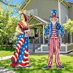 Beeveer 2 Pcs 4th of July Yard Sign with Stake Outdoor Patriotic Star Lawn Decoration American Man Woman Waterproof Welcome Party Yard Sign for Memorial Day Home Garden Pathway Supplies(Woman Man)
