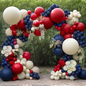 Navy Blue Red Balloon Garland - Double Stuffed Red White Blue Balloons Nude Cream Sand Latex Arch Kit for Birthday Baby Shower Patriotic Baseball Graduation Nautical Party Decorations