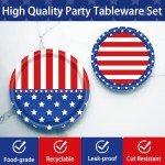 140Pcs Independence Day Party Supplies Tableware Set, 4th of July Disposable Plates and Napkins, American Flag Patriotic Party Decorations, Stars and Stripes 4th of July Party Decorations,for 20 Guest