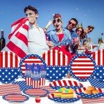 140Pcs Independence Day Party Supplies Tableware Set, 4th of July Disposable Plates and Napkins, American Flag Patriotic Party Decorations, Stars and Stripes 4th of July Party Decorations,for 20 Guest