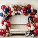 Navy Blue Red Balloon Garland - Double Stuffed Red White Blue Balloons Nude Cream Sand Latex Arch Kit for Birthday Baby Shower Patriotic Baseball Graduation Nautical Party Decorations