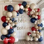 Navy Blue Red Balloon Garland - Double Stuffed Red White Blue Balloons Nude Cream Sand Latex Arch Kit for Birthday Baby Shower Patriotic Baseball Graduation Nautical Party Decorations
