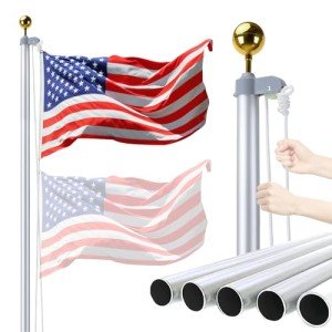 iElyiEsy Flag Poles for Outside House, Heavy Duty Aluminum high hardness Sectional Flag Pole Kit with 3x5 American Flag & Gold Ball Topper for Yard House Ground Residential Commercial (20 FT)