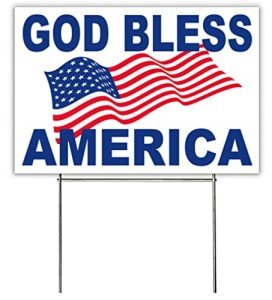 4 Less Co 18x12 Inch GOD BLESS AMERICA Flag Yard Sign with Stake wb2-1s