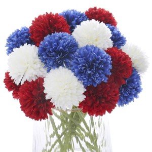 Kimura's Cabin 21Pcs Fake Ball Flowers 4th of July Artificial Chrysanthemum Flowers Fake Mums Flowers Memorial Day Home Decor Table Centerpieces DIY Patriotic Decor Flowers(Red White Blue)