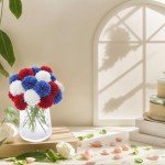 Kimura's Cabin 21Pcs Fake Ball Flowers 4th of July Artificial Chrysanthemum Flowers Fake Mums Flowers Memorial Day Home Decor Table Centerpieces DIY Patriotic Decor Flowers(Red White Blue)