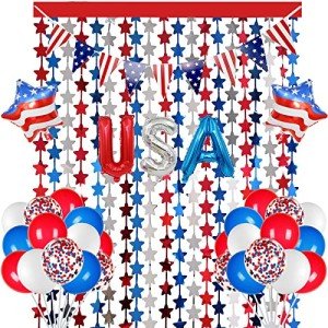 Red White and Blue Balloons Party Decorations with Patriotic Theme Foil Fringe Curtain for Graduation Party Supplies Nautical Veterans Memorial Day 4th of July Balloon Arch Decorations