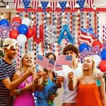 Red White and Blue Balloons Party Decorations with Patriotic Theme Foil Fringe Curtain for Graduation Party Supplies Nautical Veterans Memorial Day 4th of July Balloon Arch Decorations