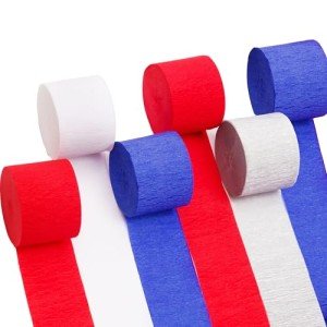 Suaxova Crepe Paper Streamers 6 Rolls 492ft, Pack of Red Blue White Party Streamers for USA Decorations, American Party Decorations,4th of July Decorations (1.8 Inch x 82 Ft/Roll)