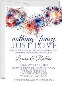 July 4th Wedding Inviations, Set of 12 - Red, White & Blue Wedding Invitations With Envelopes, Fireworks Wedding Invitation
