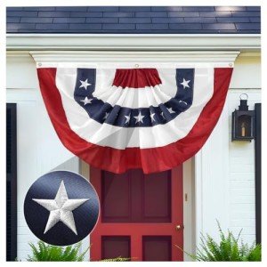 LinaGarten 2x4 Ft American Pleated Fan Flag USA Bunting 4th of July Flags Decor Outside Porch Garden Banner Embroidered Patriotic Stars & Sewn Stripes Canvas Header Brass Grommets