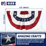 LinaGarten 2x4 Ft American Pleated Fan Flag USA Bunting 4th of July Flags Decor Outside Porch Garden Banner Embroidered Patriotic Stars & Sewn Stripes Canvas Header Brass Grommets