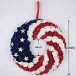 idyllic July 4th Wreath Patriotic Americana Wreath Boxwood Handcrafted Memorial Day Wreath Festival Garland Decoration Front Door Wall Home Decor (Blue)