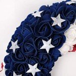 idyllic July 4th Wreath Patriotic Americana Wreath Boxwood Handcrafted Memorial Day Wreath Festival Garland Decoration Front Door Wall Home Decor (Blue)