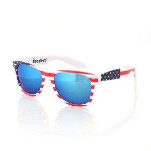 SHADERZ Classic Eyewear Retro 80's American USA Flag 4th of July Frame Sunglasses (White/Ice Blue, 52)
