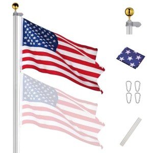 Yescom Upgraded 30FT Sectional Aluminum Flagpole 24-30mph 3'x5' US American Flag Ball Fly 2 Flags for Residential Yard Commercial Outdoor