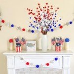 obbsie 6pcs Patriotic Artificial Berry Stems, 23.6“ Red Blue White Pip Stars Picks 4th of July Table Centerpiece for Home Independence Day Memorial Day Party Office Decorations