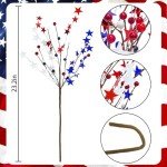obbsie 6pcs Patriotic Artificial Berry Stems, 23.6“ Red Blue White Pip Stars Picks 4th of July Table Centerpiece for Home Independence Day Memorial Day Party Office Decorations