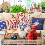 obbsie 6pcs Patriotic Artificial Berry Stems, 23.6“ Red Blue White Pip Stars Picks 4th of July Table Centerpiece for Home Independence Day Memorial Day Party Office Decorations